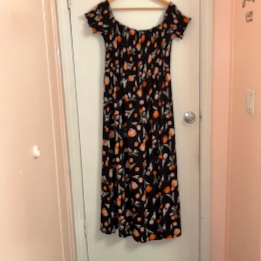 Beautiful floral romper dress Orange florals with black dress